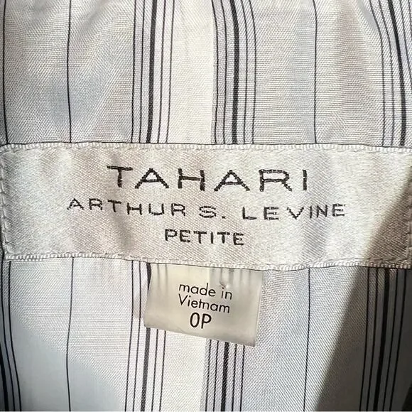 Tahari ASL Black Shadow Striped Button Front Zipper Pocket Blazer Jacket SZ 0P - Picture 7 of 7